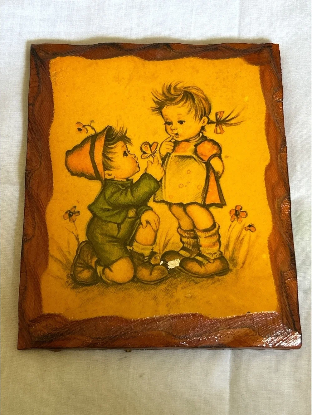 Vintage Evans Wood Plaques with Children Illustrations - Set of 2